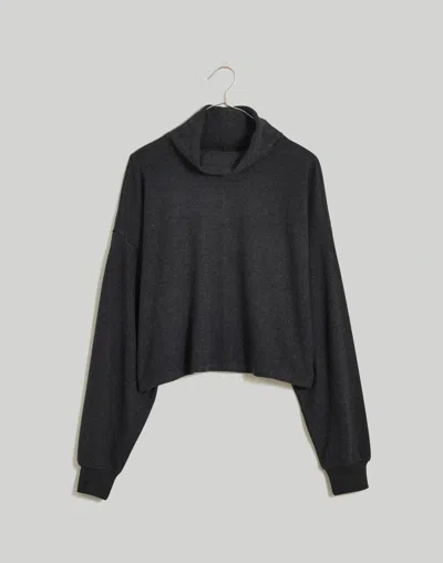 Madewell Women's  Sweater Heather Black Brushed Jersey Funnel Neck Gbo112 In Gray