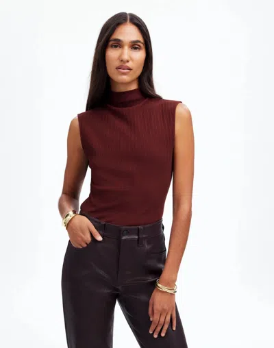 Madewell Women's  Tank Top Cabernet Cotton Slim Fit Ribbed Mock Neck Gbo1245 In Red