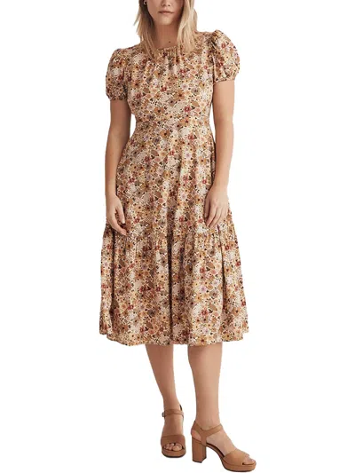 Madewell Womens Floral Open Back Midi Dress In Beige