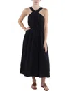 Madewell Halter Tiered Poplin Midi Dress In Black