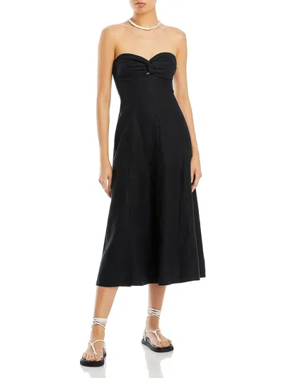 Madewell Womens Linen Smocked Midi Dress In Black