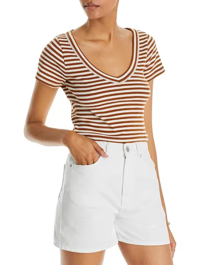 Madewell Womens V-neck Short Sleeve Cropped In Brown