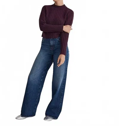 Madewell Wool Blend Mock Neck Crop Sweater In Plum In Brown