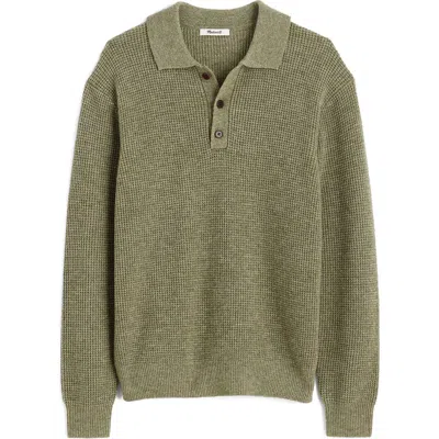 Madewell Waffle Knit Relaxed Fit Sweater Polo In Green