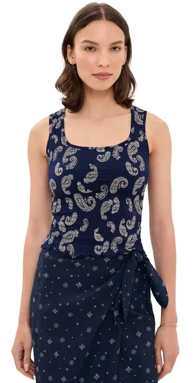 Madewell X Shopbop Birch Square Smocked Top Tossed Paisley Midnight In Animal Print