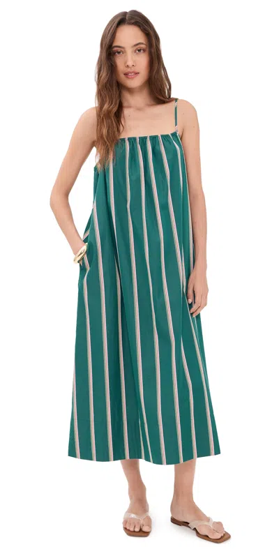 Madewell X Shopbop Dia Dress In Midweight Poplin Retro Stripe Deep Lagoon In Green