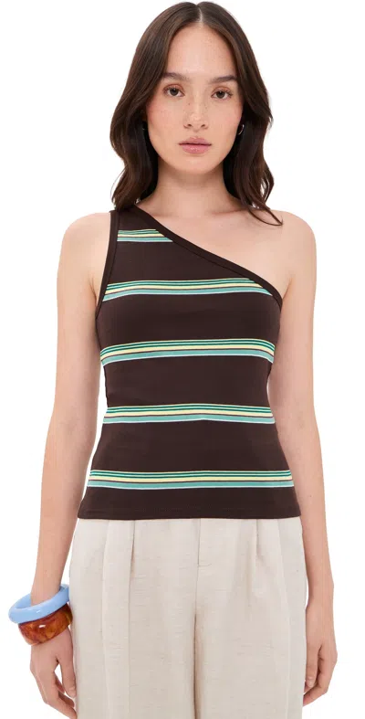 Madewell X Shopbop One Shoulder 90s Tank Top Retro Dark Brown Yellow Stripe