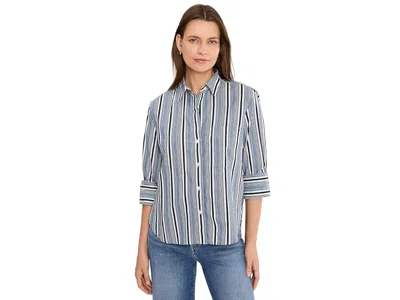 Madewell Y Neck Shirt - Dobby Stripe Women's Clothing Twilight Textured Stripe: 2xs (women's 000) In Gray