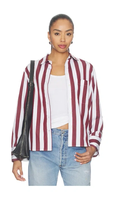 Madewell Yneck Shirt In Bayside Stripe Dusty Merlot