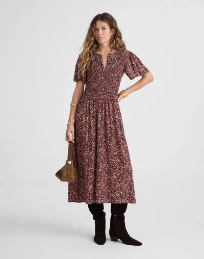 Madewell Zip-front Flutter-sleeve Midi Dress In Multi