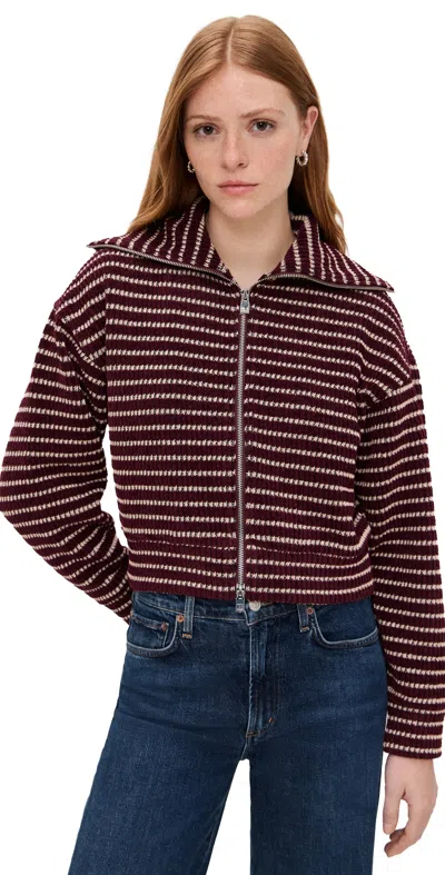 Madewell Zip Up Knit Jacket Pomegranate Stripe In Burgundy