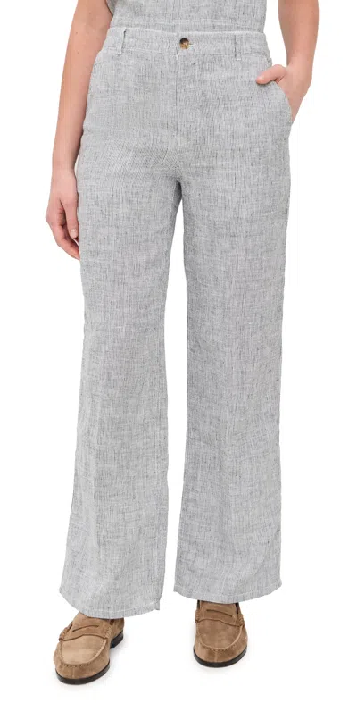 Madewell Zoe Relaxed Linen Pants Black White Mini Stripe In Gray