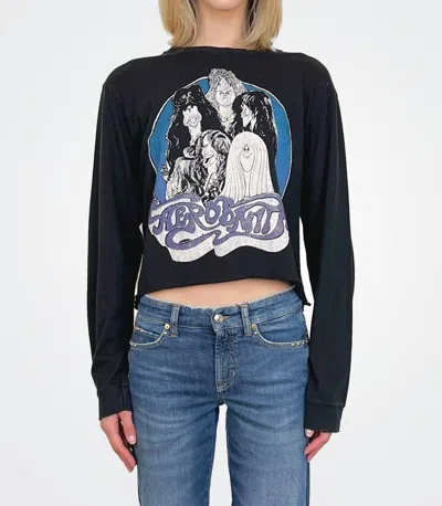 Madeworn Aerosmith Cropped Long Sleeve Tee In Coal In Blue