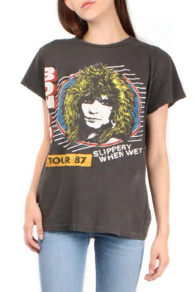 Madeworn Bon Jovi Crop Tee In Coal Pigment In Gray