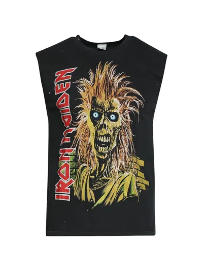 Madeworn Iron Maiden Cut Off Tank Top In Black