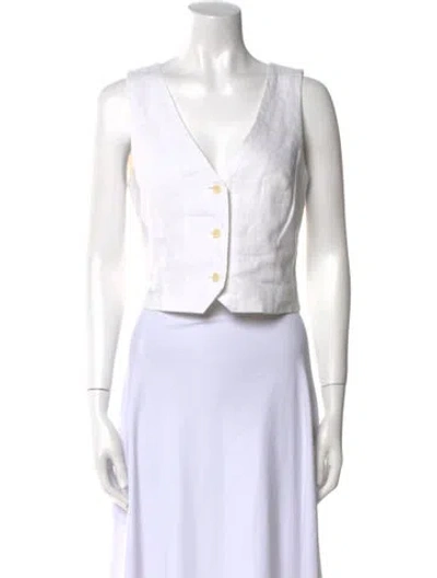 Pre-owned Madeworn Linen V-neck Crop Top In White