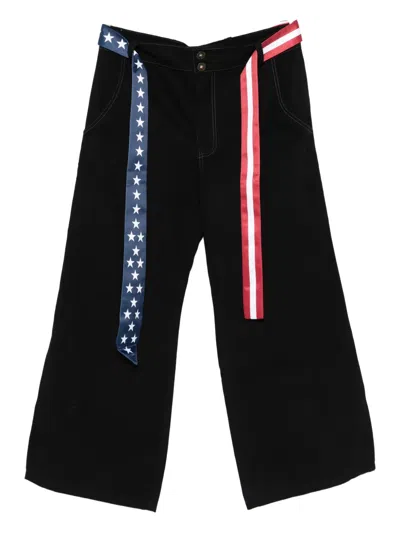 MADFRENZY BELTED CONTRASTING WIDE-LEG TROUSERS