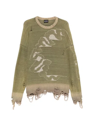 Madfrenzy Cortex Grunge Distressed Sweater In Green