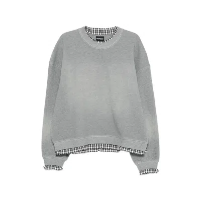 Madfrenzy Gingham Trim Sweatshirt In Gray