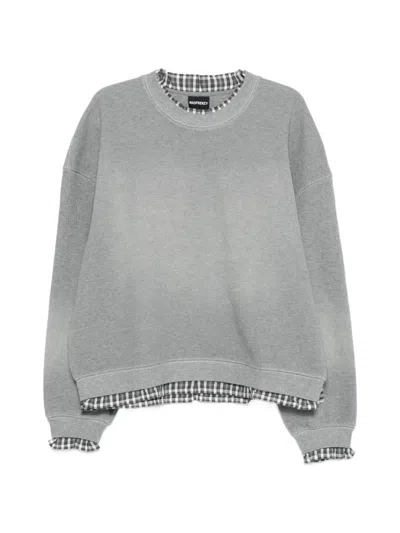 Madfrenzy Gingham-trim Sweatshirt In Gray