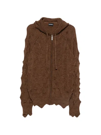 Madfrenzy Spiked Zip-up Cable-knit Cardigan In Brown