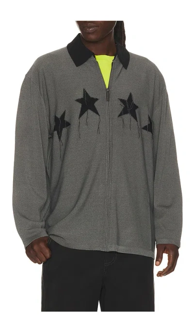 Madfrenzy Star Knit Zip Shirt In Gray
