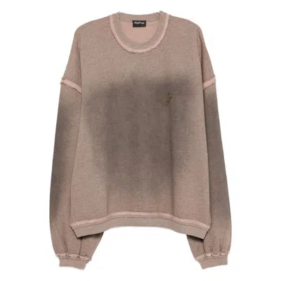 Madfrenzy Frayed-hem Embroidered Sweatshirt In Brown