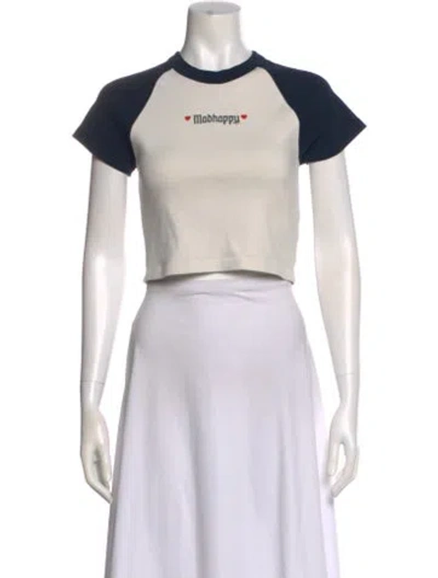 Pre-owned Madhappy Crew Neck Short Sleeve Crop Top In White