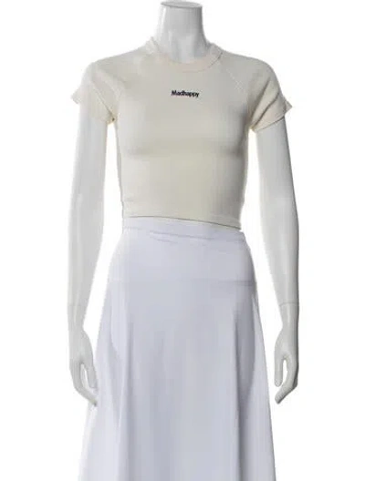 Pre-owned Madhappy Crew Neck Short Sleeve Crop Top In White