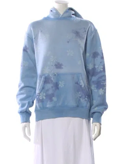 Pre-owned Madhappy Floral Print Crew Neck Hoodie In Blue
