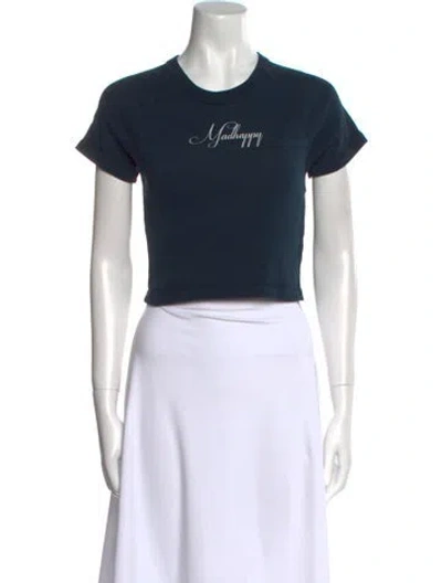 Pre-owned Madhappy Graphic Print Crew Neck Crop Top In Gray