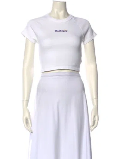 Pre-owned Madhappy Graphic Print Crew Neck Crop Top In White