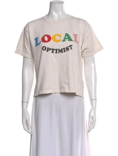 Pre-owned Madhappy Graphic Print Crew Neck Crop Top In White