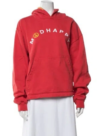 Pre-owned Madhappy Graphic Print Crew Neck Hoodie In Red