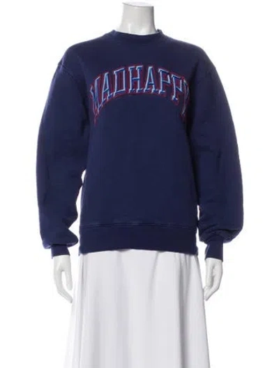 Pre-owned Madhappy Graphic Print Crew Neck Sweater In Blue
