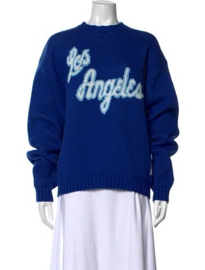 Pre-owned Madhappy Graphic Print Crew Neck Sweater In Blue