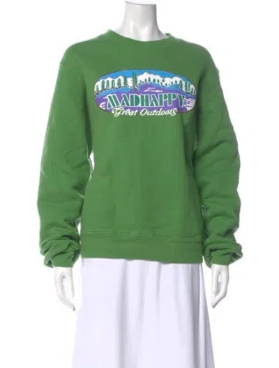 Pre-owned Madhappy Graphic Print Crew Neck Sweater In Green