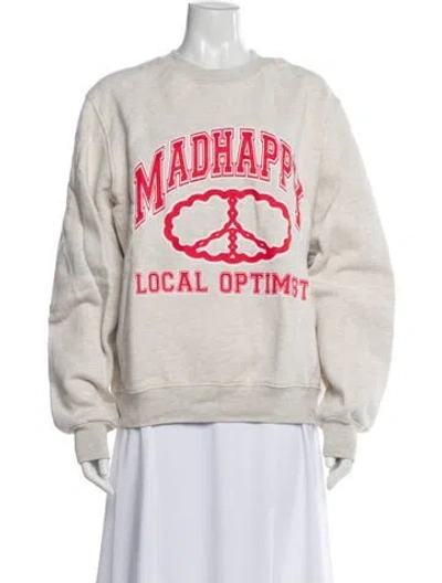 Pre-owned Madhappy Graphic Print Crew Neck Sweater In White