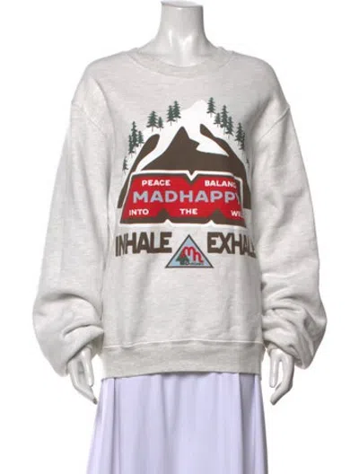 Pre-owned Madhappy Graphic Print Crew Neck Sweater In White
