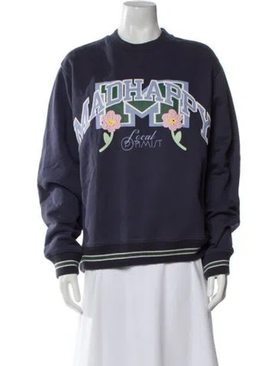 Pre-owned Madhappy Graphic Print Crew Neck Sweatshirt In Blue