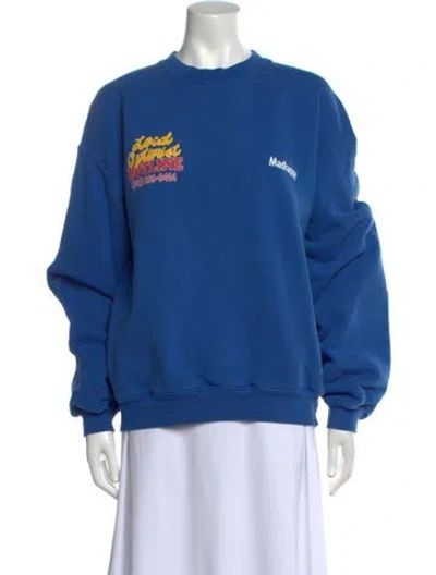 Pre-owned Madhappy Graphic Print Crew Neck Sweatshirt In Blue