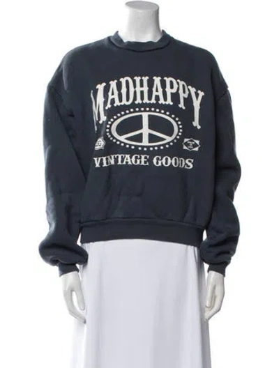 Pre-owned Madhappy Graphic Print Crew Neck Sweatshirt In Blue