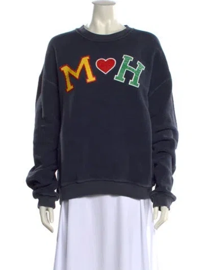 Pre-owned Madhappy Graphic Print Crew Neck Sweatshirt In Blue