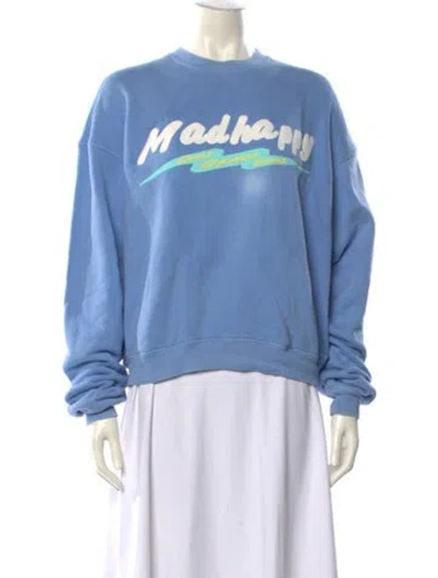 Pre-owned Madhappy Graphic Print Crew Neck Sweatshirt In Blue