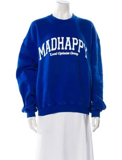 Pre-owned Madhappy Graphic Print Crew Neck Sweatshirt In Blue