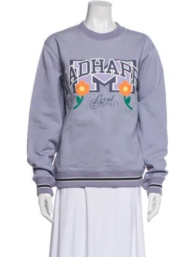 Pre-owned Madhappy Graphic Print Crew Neck Sweatshirt In Blue