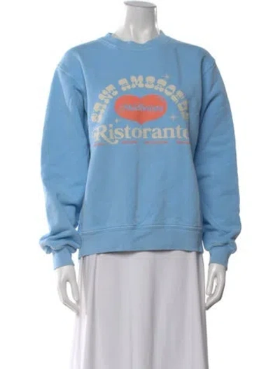 Pre-owned Madhappy Graphic Print Crew Neck Sweatshirt In Blue