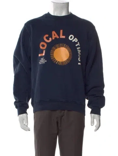 Pre-owned Madhappy Graphic Print Crew Neck Sweatshirt In Blue