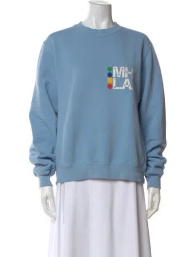 Pre-owned Madhappy Graphic Print Crew Neck Sweatshirt In Blue