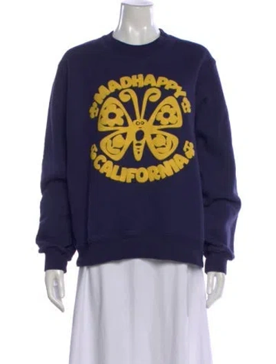Pre-owned Madhappy Graphic Print Crew Neck Sweatshirt In Blue